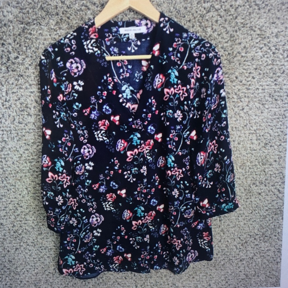 Lush Floral Button-Front Blouse - Black/Multi